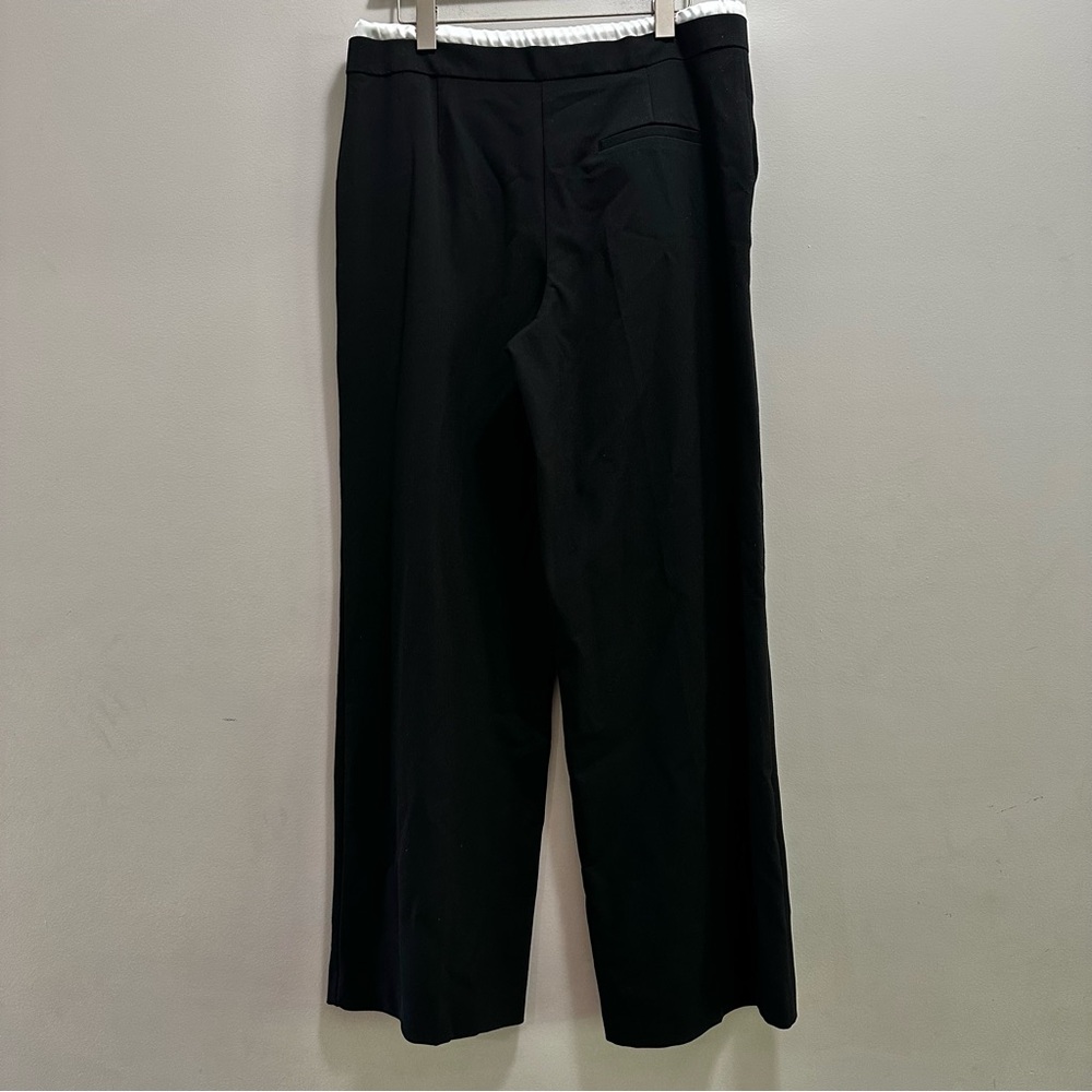 Zara Large Black Dress Pants Wide Leg High Rise White Satin Drawstring Waistband - Picture 2 of 6